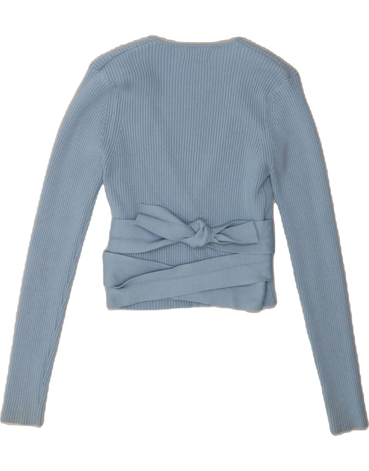 QUIZ Womens Crop V-Neck Jumper Sweater UK 12 Medium Blue Viscose Vintage Quiz and Second-Hand Quiz from Messina Hembry 