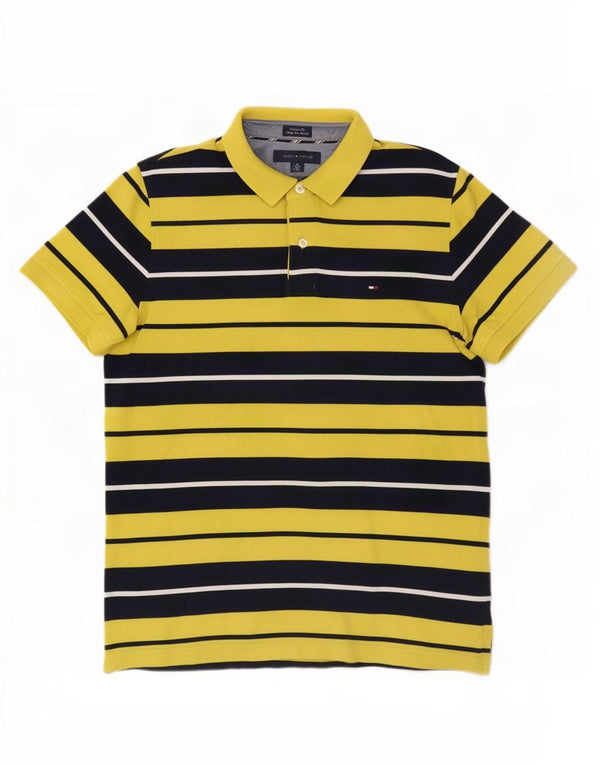 Męska koszulka polo Tommy Hilfiger o dopasowanym kroju, średnia, żółta bawełniana w paski