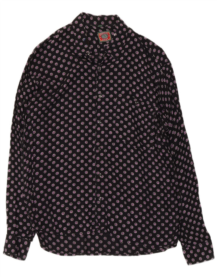Koszula męska VINTAGE XL Czarna wiskoza w kwiaty