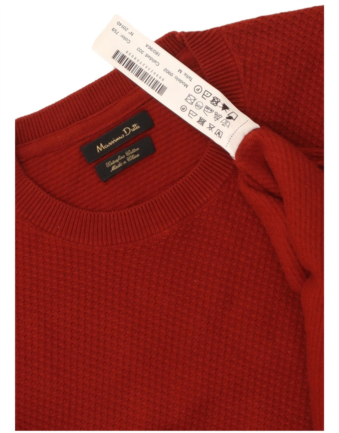 Męski sweter Massimo Dutti z okrągłym dekoltem, średniej wielkości bordowa bawełna