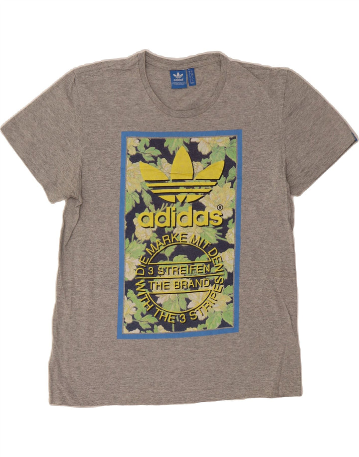 ADIDAS Mens Graphic T-Shirt Top Medium Grey Vintage Adidas and Second-Hand Adidas from Messina Hembry 