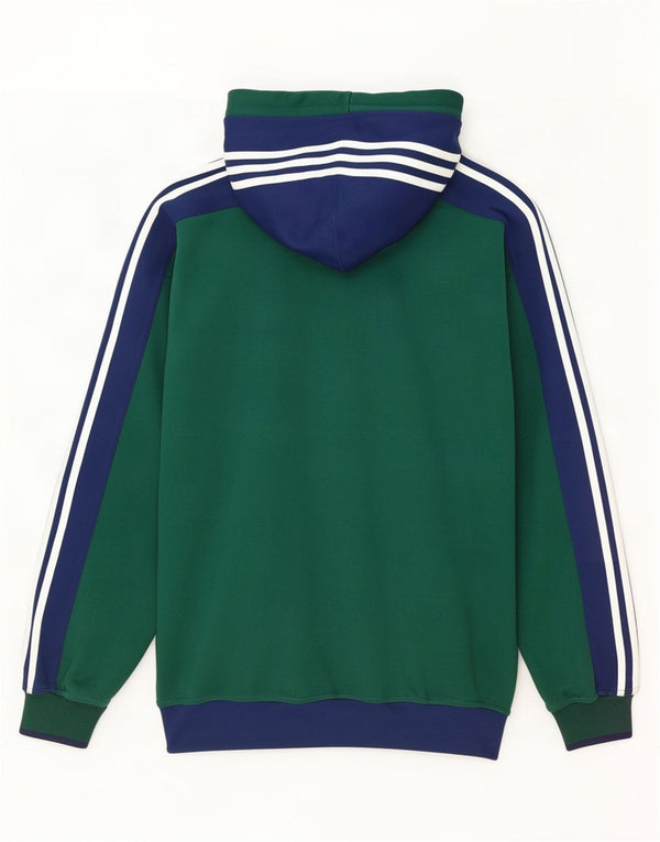 Adidas Męski sweter z kapturem i zamkiem błyskawicznym UK 42/44 Duży zielony poliester z blokami kolorów
