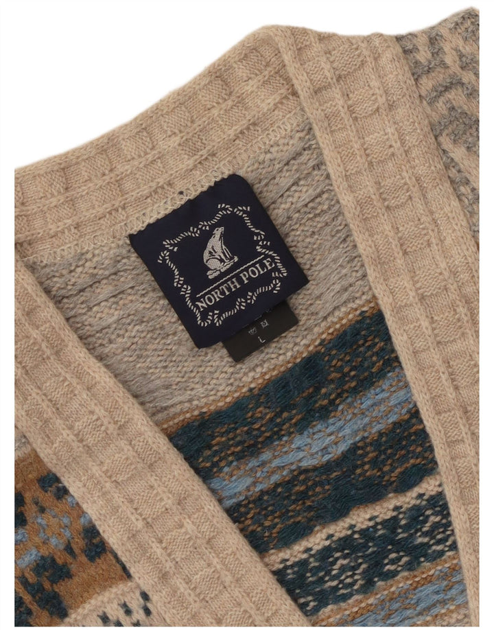 Męski sweter rozpinany North Pole, duży, beżowy, wełna Fair Isle