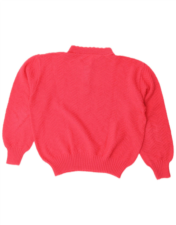 Sweter damski w stylu vintage z guzikami pod szyją UK 16, duży czerwony