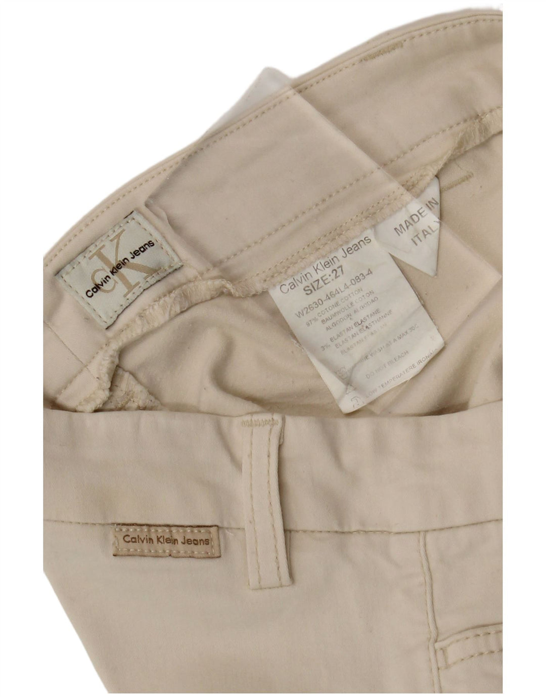 CALVIN KLEIN Damskie proste spodnie na co dzień W27 L30 Złamana biała bawełna