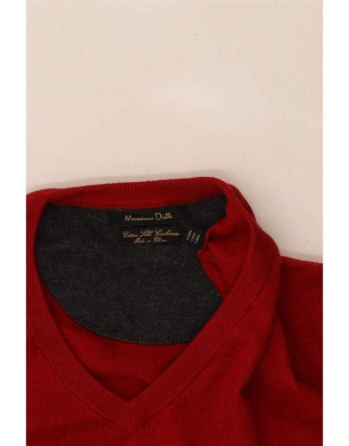 MASSIMO DUTTI Mens V-Neck Jumper Sweater Large Red Cotton Vintage Massimo Dutti and Second-Hand Massimo Dutti from Messina Hembry 