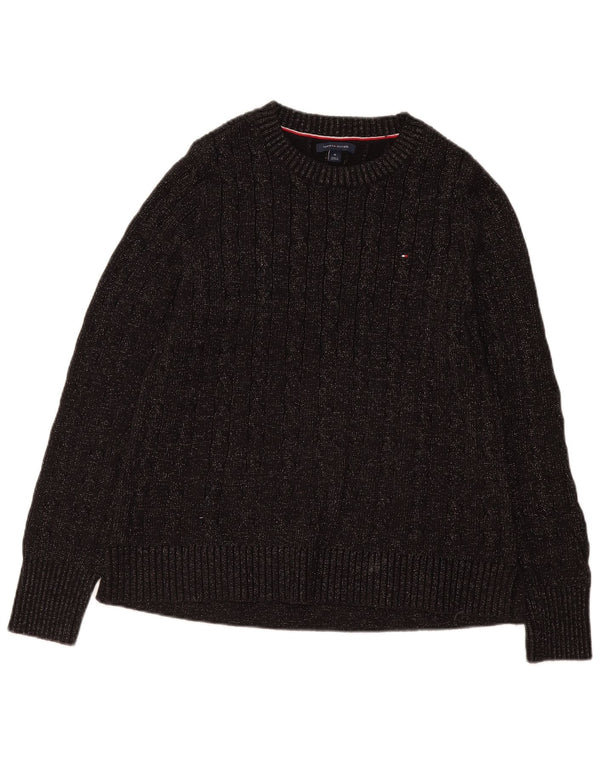 Damski sweter z okrągłym dekoltem Tommy Hilfiger UK 12, średni czarny bawełniany