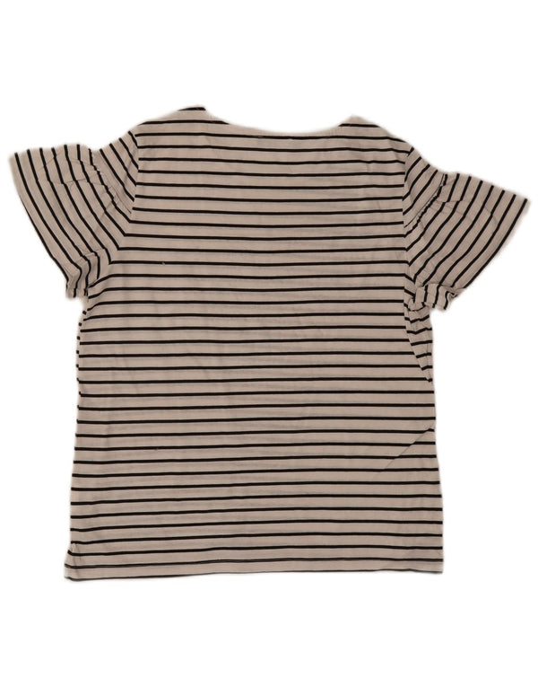 BENETTON Womens T-Shirt Top UK 14 Medium White Striped Cotton