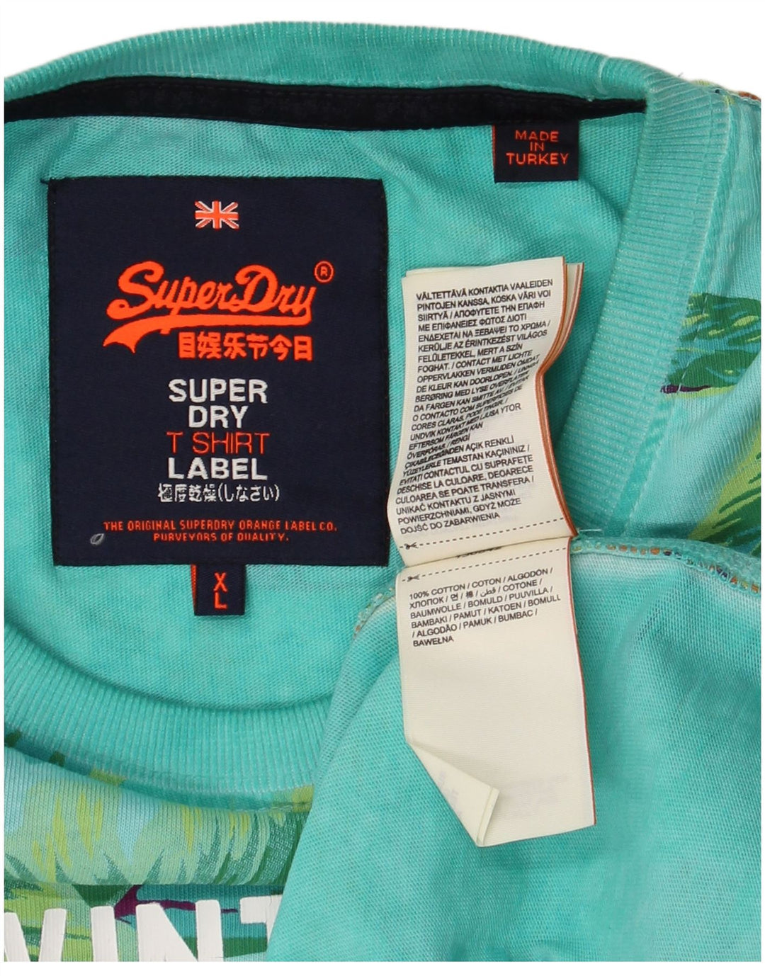 SUPERDRY Męski T-shirt z grafiką, top XL, niebieska bawełna w kwiaty