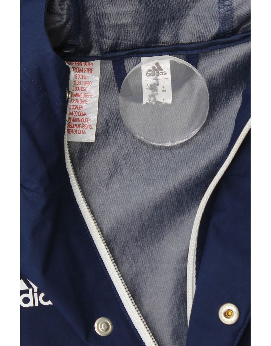 Chłopięca kurtka przeciwdeszczowa Adidas z kapturem, 9-10 lat, granatowa, poliestrowa