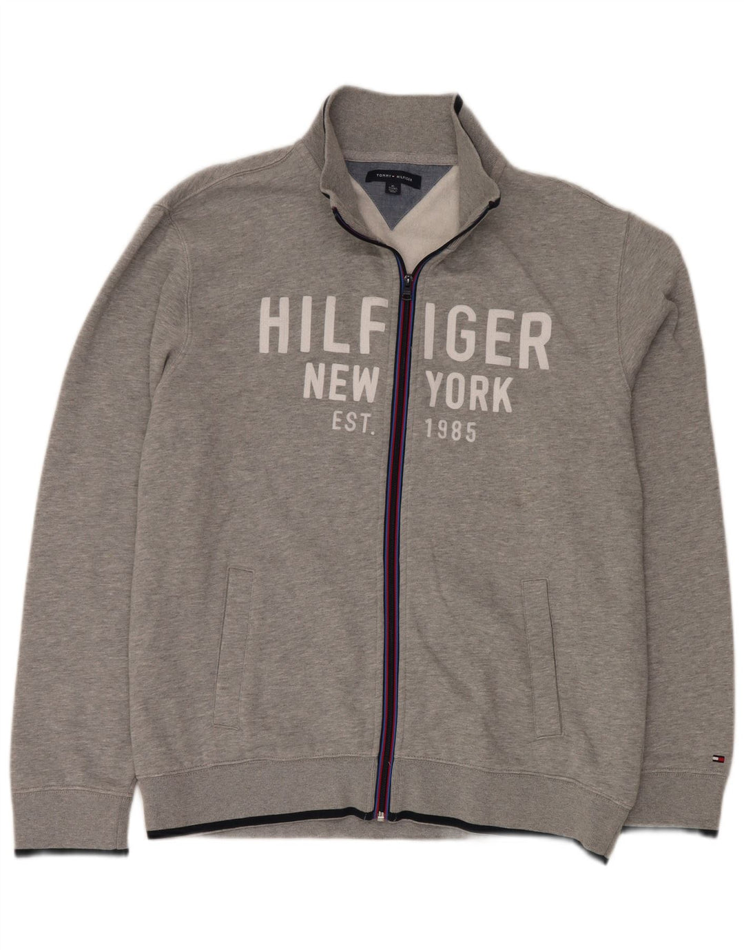 Męska kurtka dresowa TOMMY HILFIGER z grafiką XL, szara, bawełniana