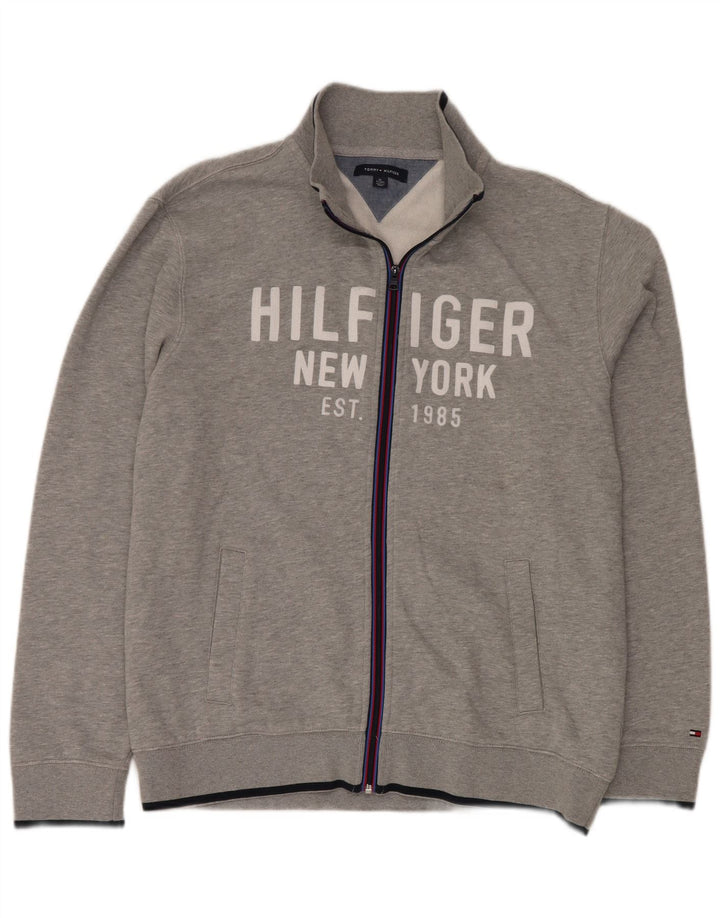 Męska kurtka dresowa TOMMY HILFIGER z grafiką XL, szara, bawełniana