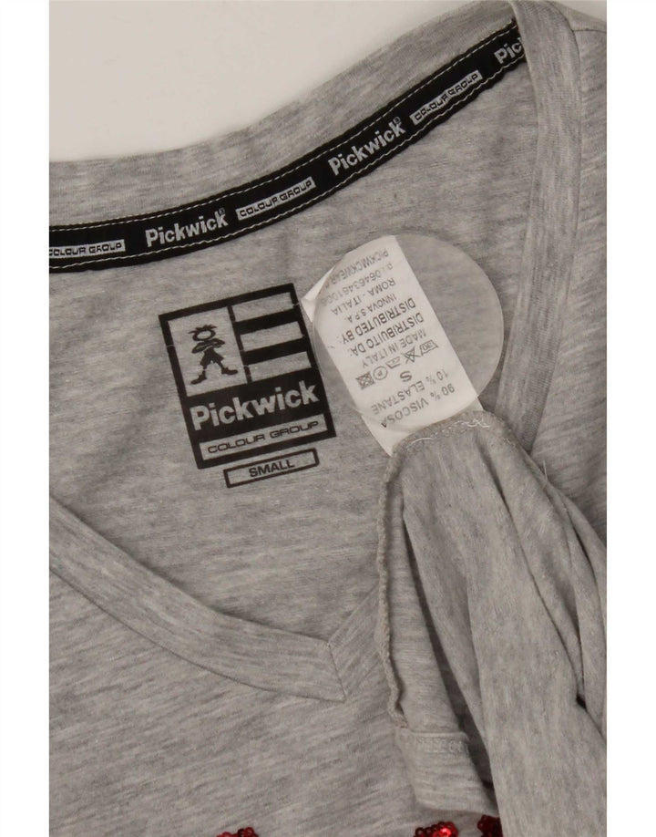 Damski graficzny top Pickwick z długim rękawem UK 8 Small, szara, nakrapiana wiskoza