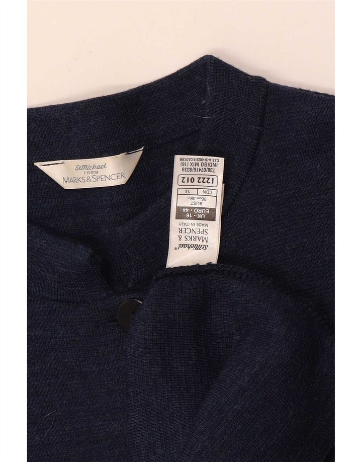 Marks & Spencer Damski sweter o przedłużonym fasonie, UK 16, duży, granatowy, wełniany