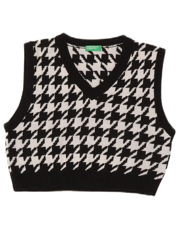 Dziewczęcy podkoszulek Benetton z krótką kamizelką 11-12 lat 2XL, czarny pepitka, akryl