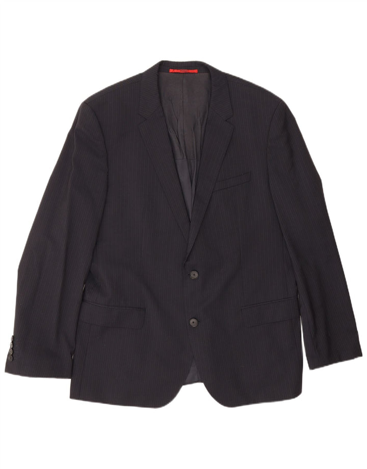 Męska marynarka zapinana na 2 guziki Hugo Boss UK 54 2XL Granatowa w prążki