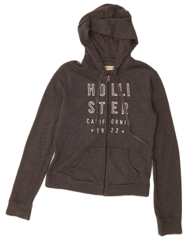 Damski sweter HOLLISTER z grafiką i zamkiem błyskawicznym UK 6 XS, szary, bawełniany