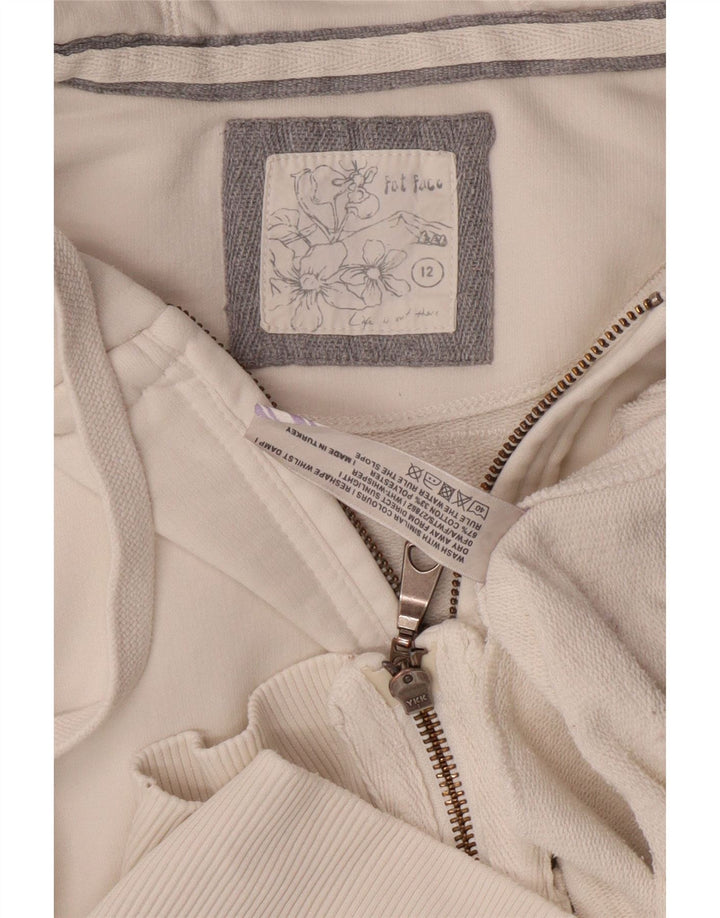 FAT FACE Womens Zip Hoodie Sweater UK 12 Medium  White Cotton