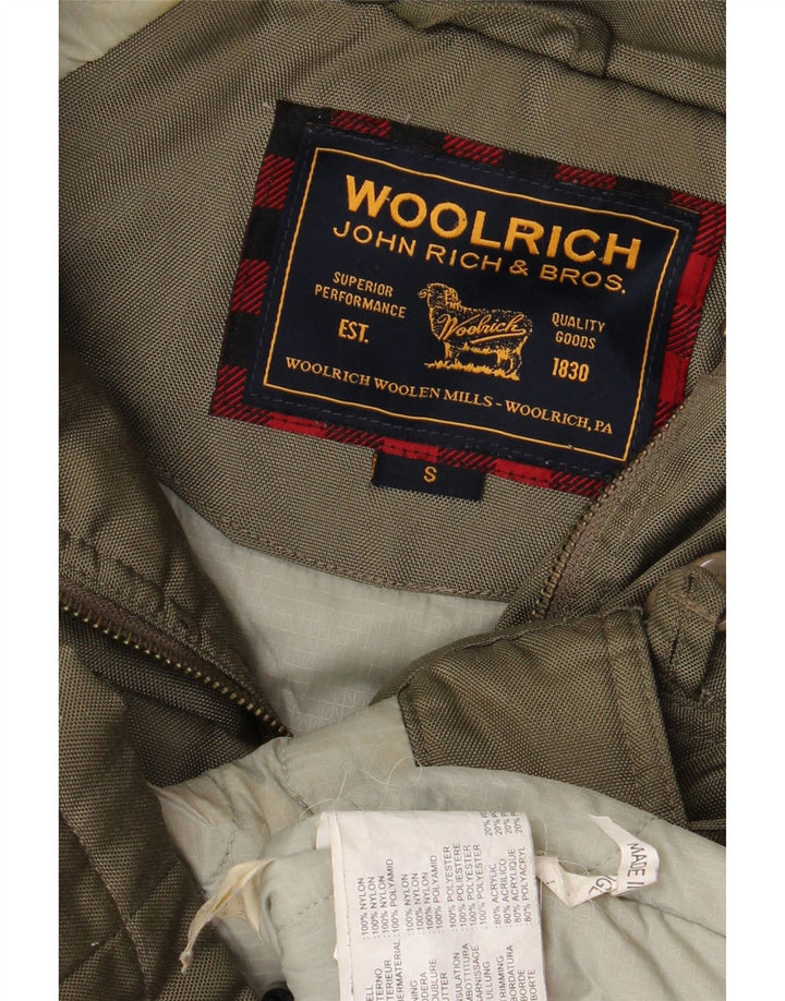 Damska kurtka parka z kapturem Woolrich UK 10, mała nylonowa khaki