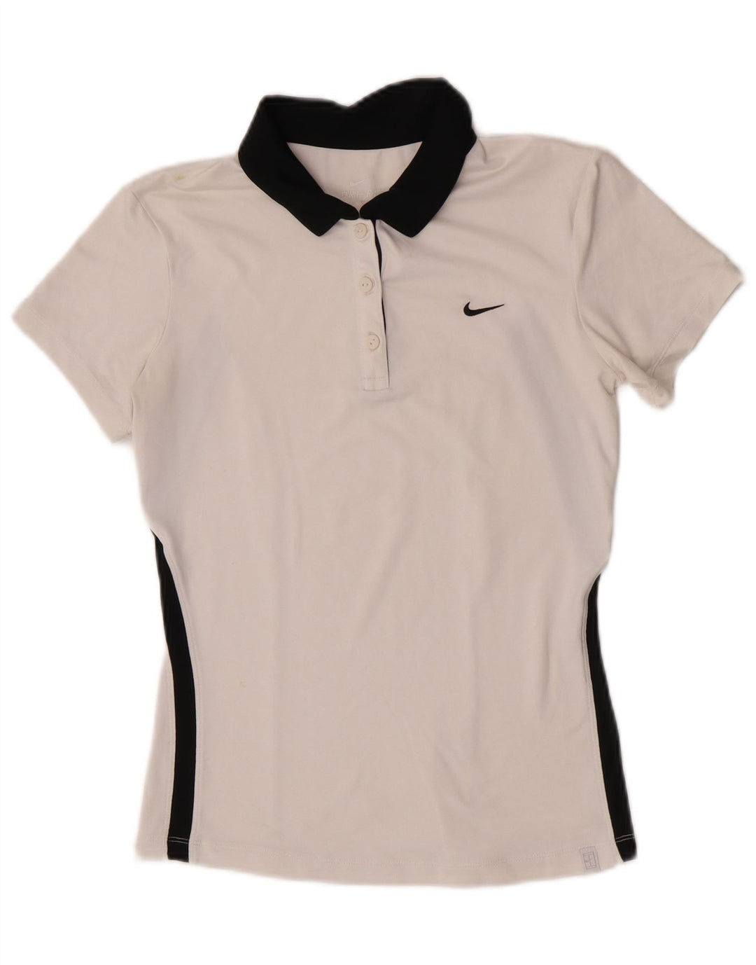 Damska koszulka polo Nike Dri Fit UK 10, mała, biała, z blokami kolorów
