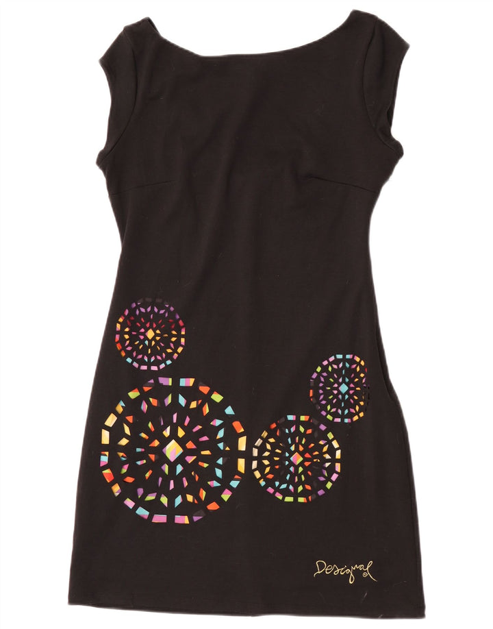 Damska graficzna sukienka Desigual typu shift UK 14, duża, czarna, geometryczna