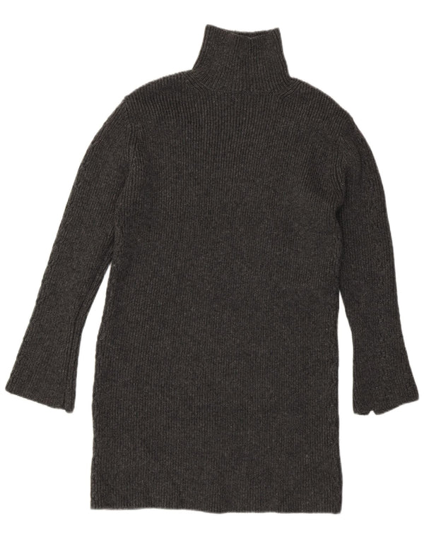 Zara Womens Longline Roll Neck Jumper Sweater UK 8 Small Grey Acrylic