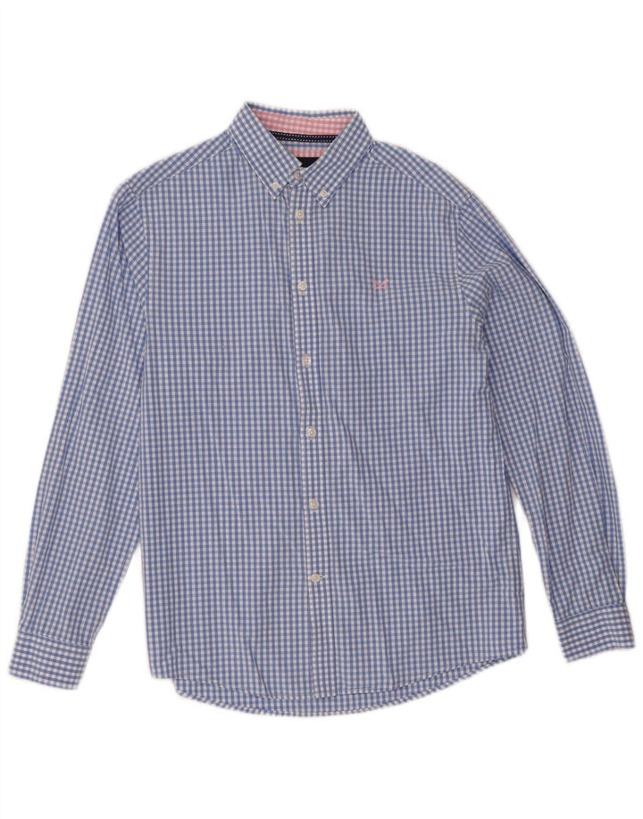 Crew Clothing Męska koszula o klasycznym kroju, mała, niebieska bawełniana kratka