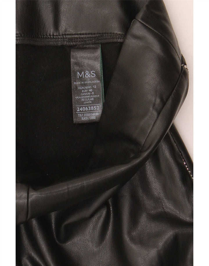 Damskie legginsy Marks & Spencer ze sztucznej skóry UK 12, średni czarny poliester