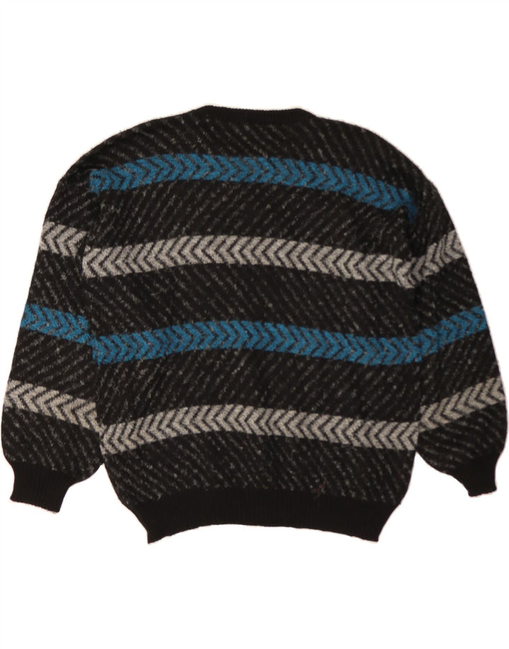 VINTAGE Mens Crew Neck Jumper Sweater XL Black Striped Vintage Vintage and Second-Hand Vintage from Messina Hembry 