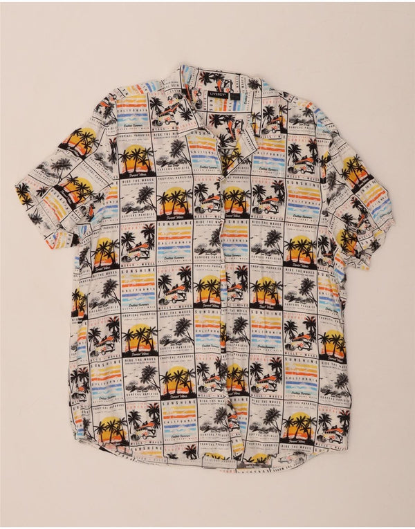 Koszula męska z krótkim rękawem LIVERGY, rozmiar 43/44 XL, biała wiskoza, hawajska