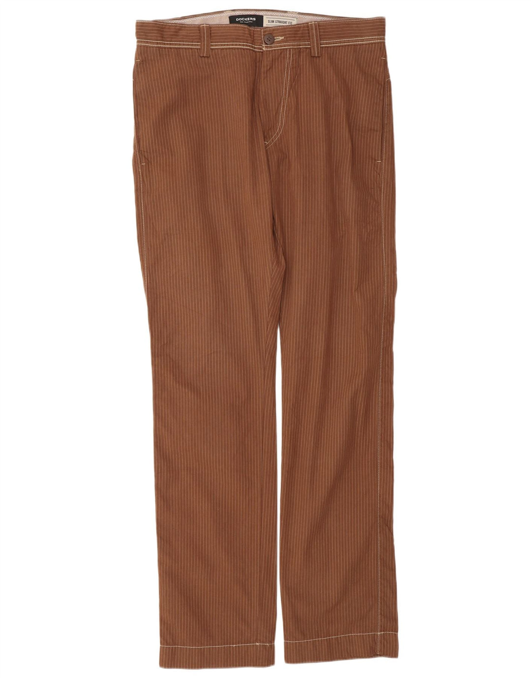 Męskie spodnie chino DOCKERS Slim Fit W34 L34 Brązowe klasyczne prążki