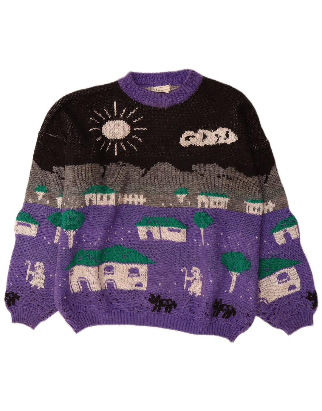 Damski sweter z okrągłym dekoltem ALTA MODA UK 16, duży fioletowy blok kolorów