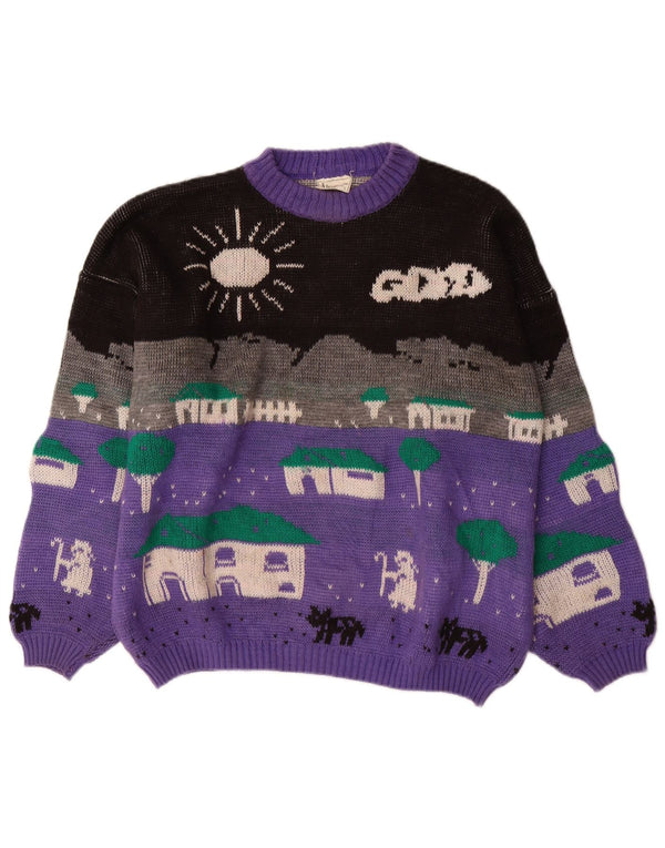 Damski sweter z okrągłym dekoltem ALTA MODA UK 16, duży fioletowy blok kolorów