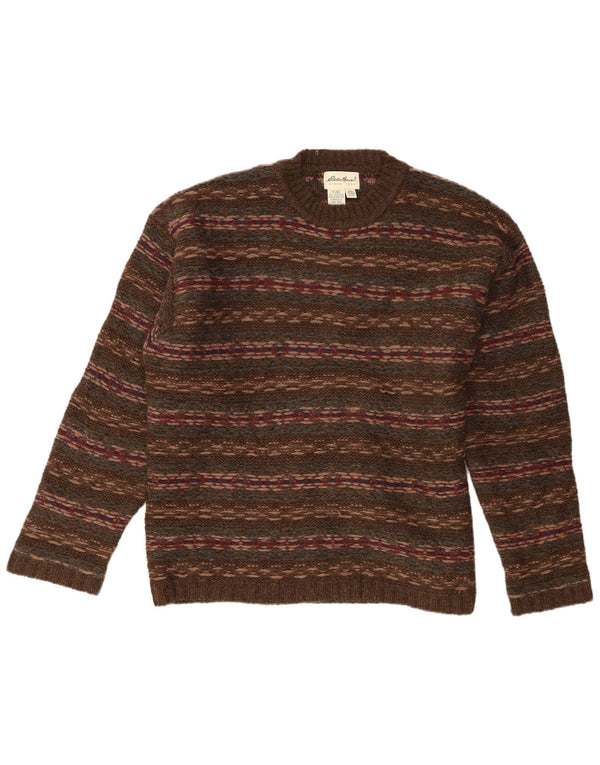 Męski sweter o regularnym kroju Eddie Bauer z okrągłym dekoltem i dużymi paskami w kolorze khaki