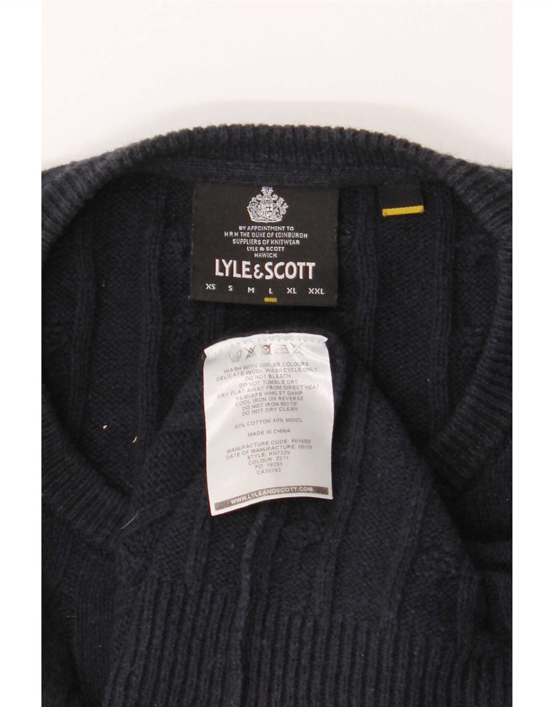 Męski sweter z okrągłym dekoltem Lyle & Scott, duży, granatowy, bawełniany