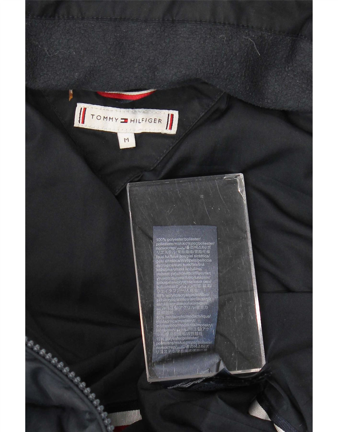 Damski ocieplany płaszcz z kapturem Tommy Hilfiger UK 14, średni granatowy poliester