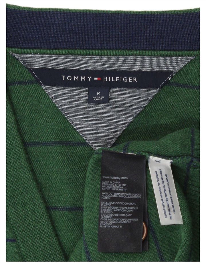 Męski sweter rozpinany Tommy Hilfiger w średnie zielone paski, bawełniany