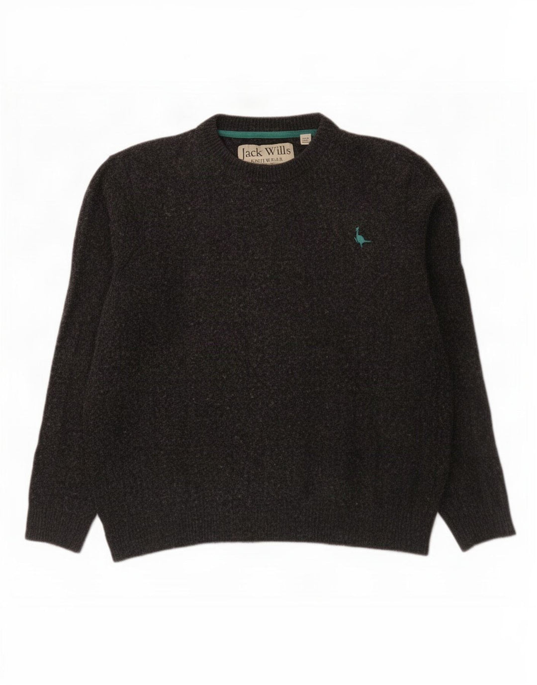 Męski sweter Jack Wills z okrągłym dekoltem, średnioszary, z wełny merynosów