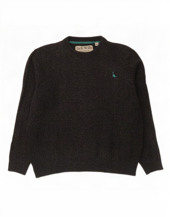 Męski sweter Jack Wills z okrągłym dekoltem, średnioszary, z wełny merynosów