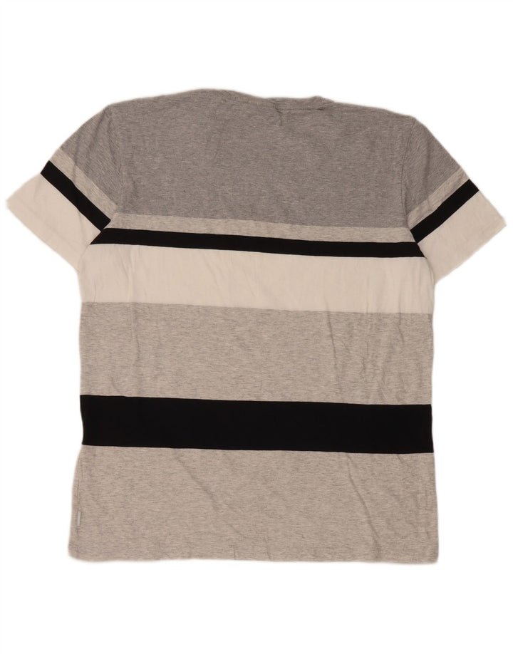Adidas Męski T-shirt Top Duży Szary Bawełniany Paski