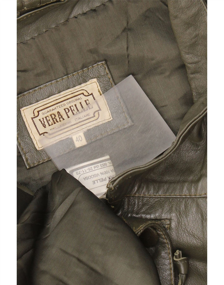 Vintage damski płaszcz skórzany oversize IT 40 mała zielona skóra z blokami kolorów