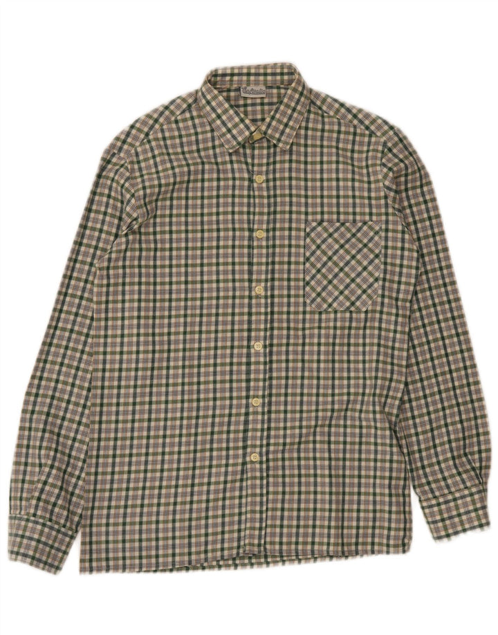Vintage męska koszula flanelowa, mała, zielona, poliestrowa kratka