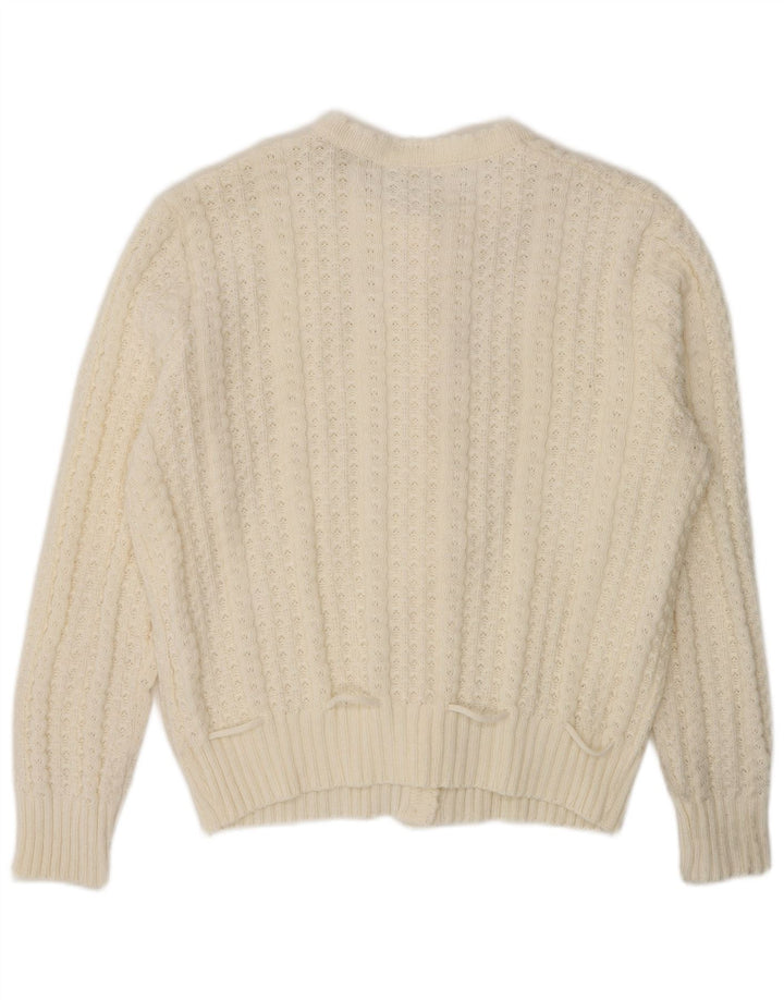 Sweter damski w stylu vintage, UK 16, duży, biały, poliakryl