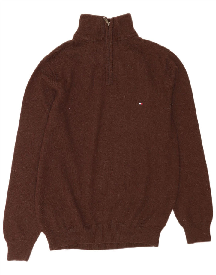 Męski sweter zapinany na zamek Tommy Hilfiger, mały, brązowy, z owczej wełny