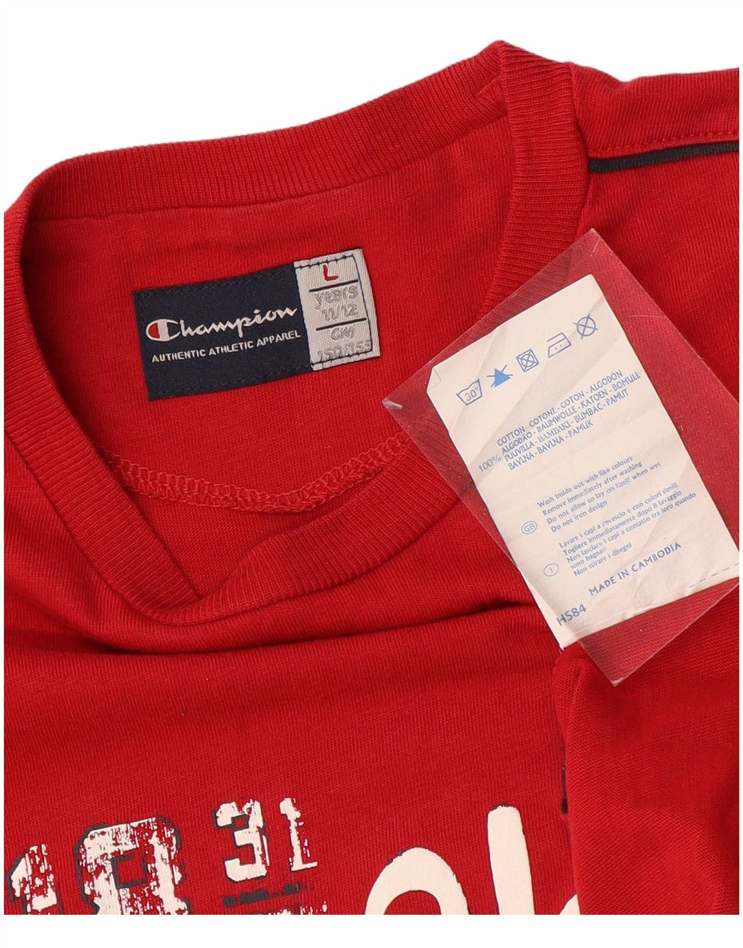 Chłopięca kamizelka z grafiką CHAMPION na 11-12 lat, duża, czerwona, bawełniana w bloki kolorów