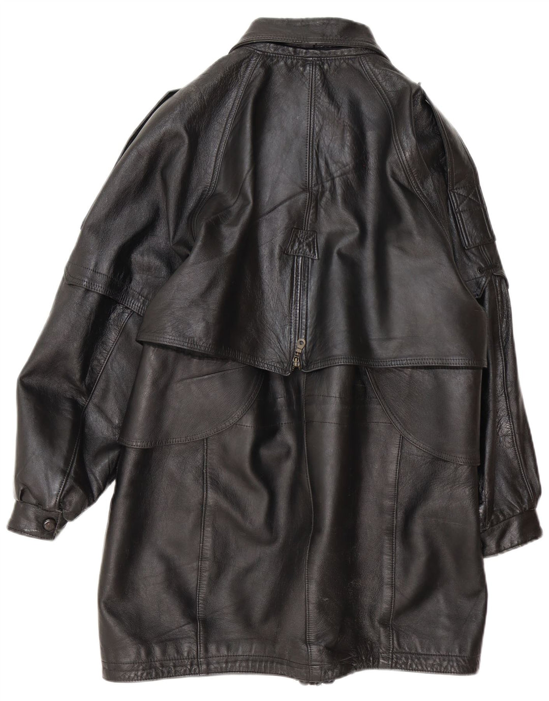 Vintage damski płaszcz skórzany oversize UK 16, duży czarny