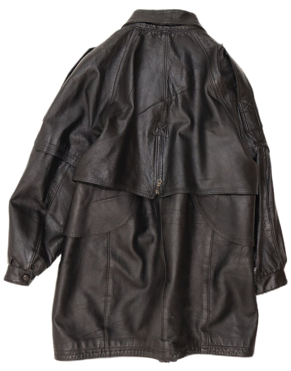 Vintage damski płaszcz skórzany oversize UK 16, duży czarny