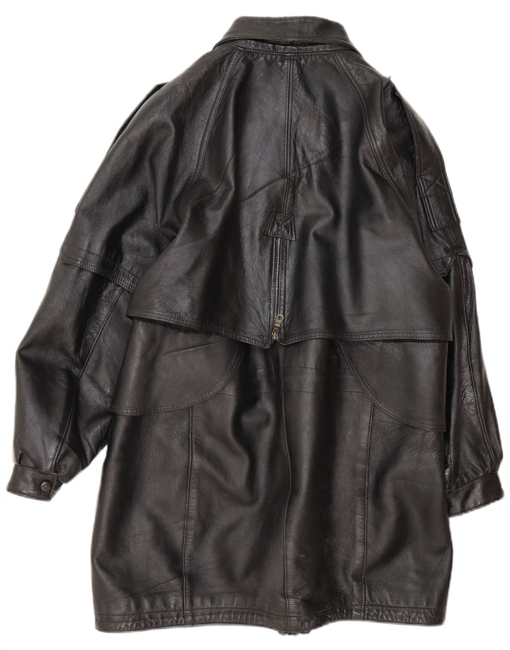 Vintage damski płaszcz skórzany oversize UK 16, duży czarny