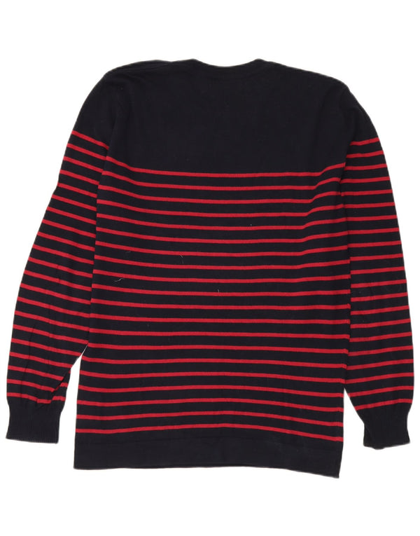 Męski sweter Zara z okrągłym dekoltem, bawełniany, w kolorze średniego granatu w paski