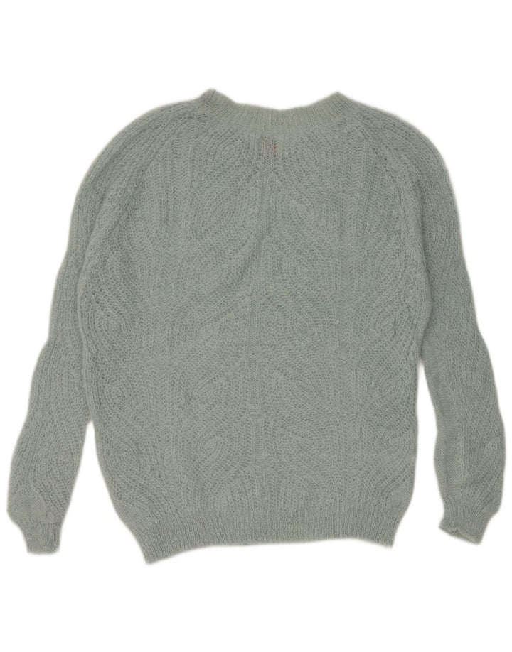 Damski sweter oversize Stefanel z dekoltem w kształcie litery V, UK 6 XS, niebieski poliamid